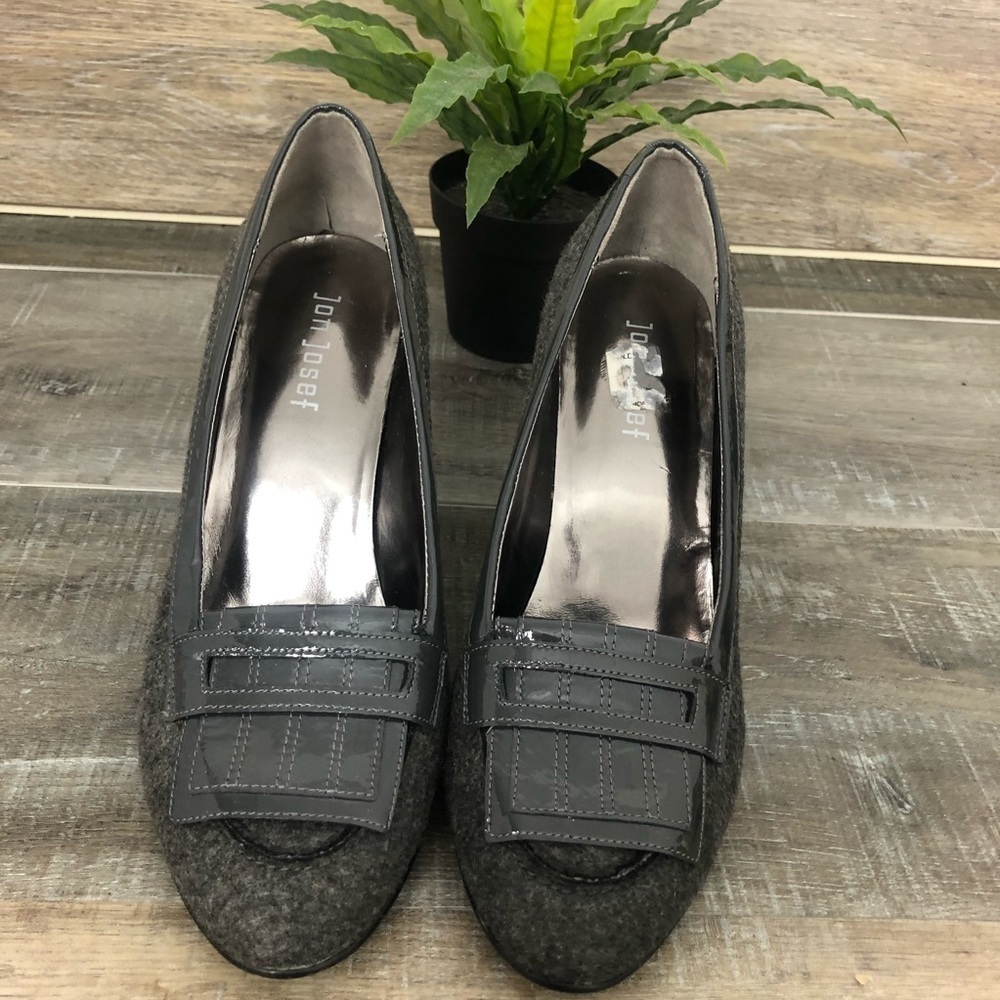 Jon Josef Gray Fabric Patent Leather Dress Pumps Size 8.5 - Picture 4 of 10